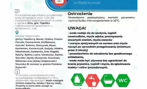 Zdjęcie do KOMUNIKAT z dnia 21.02.2025 r. dotyczący jakosci wody